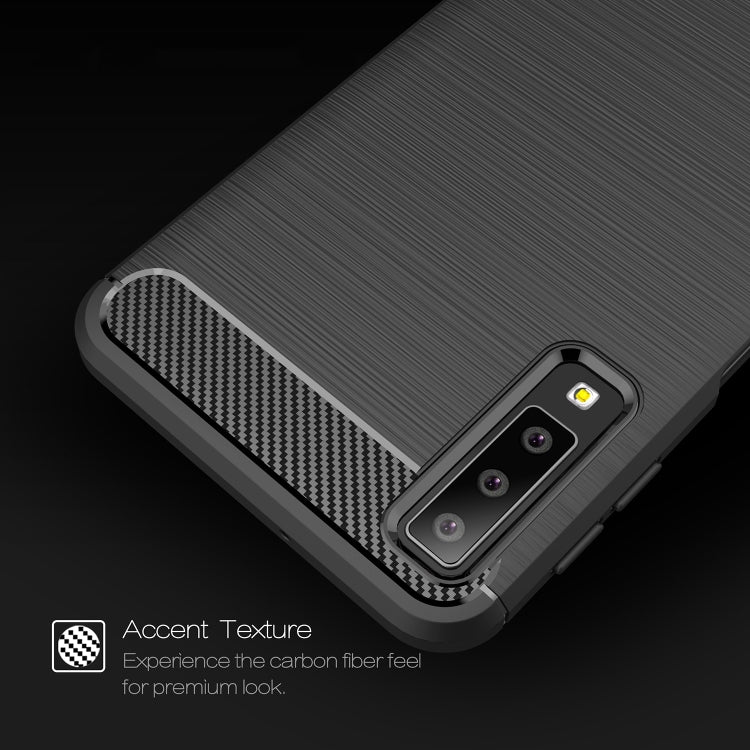 For Galaxy A7 (2018) / A750 Brushed Carbon Fiber Texture TPU Shockproof Anti-slip Soft Protective Back Cover Case(Black)