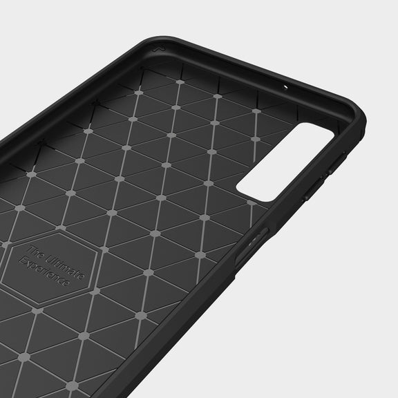 For Galaxy A7 (2018) / A750 Brushed Carbon Fiber Texture TPU Shockproof Anti-slip Soft Protective Back Cover Case(Black)
