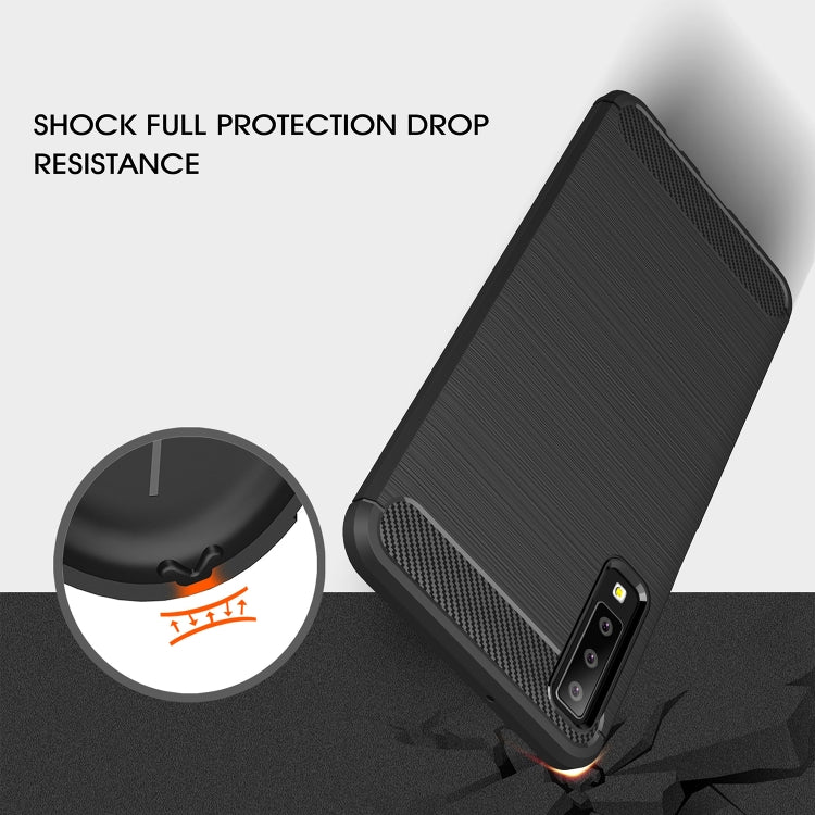 For Galaxy A7 (2018) / A750 Brushed Carbon Fiber Texture TPU Shockproof Anti-slip Soft Protective Back Cover Case(Black)