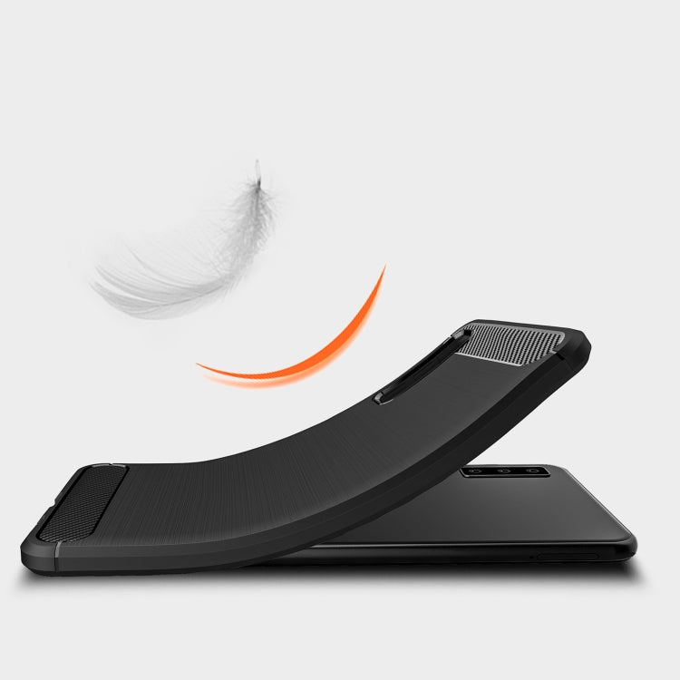 For Galaxy A7 (2018) / A750 Brushed Carbon Fiber Texture TPU Shockproof Anti-slip Soft Protective Back Cover Case(Black)