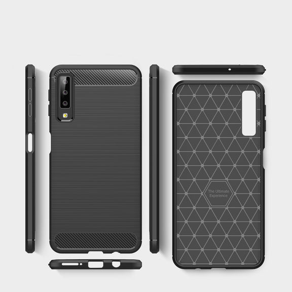 For Galaxy A7 (2018) / A750 Brushed Carbon Fiber Texture TPU Shockproof Anti-slip Soft Protective Back Cover Case(Black)