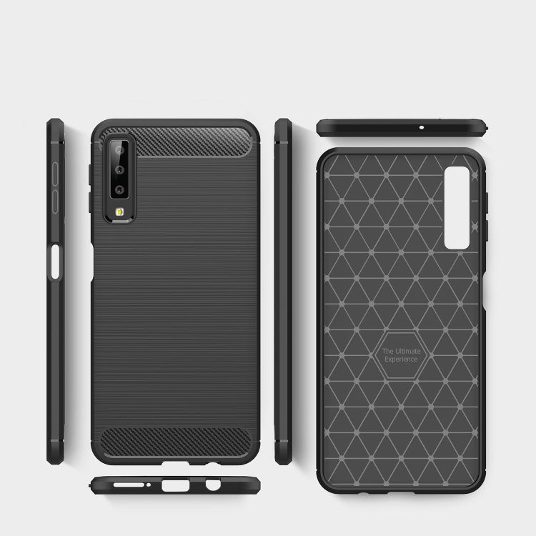 For Galaxy A7 (2018) / A750 Brushed Carbon Fiber Texture TPU Shockproof Anti-slip Soft Protective Back Cover Case(Black)