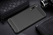 For Galaxy A7 (2018) / A750 Brushed Carbon Fiber Texture TPU Shockproof Anti-slip Soft Protective Back Cover Case(Black)
