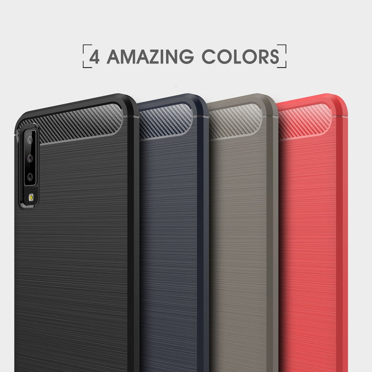 For Galaxy A7 (2018) / A750 Brushed Carbon Fiber Texture TPU Shockproof Anti-slip Soft Protective Back Cover Case(Black)