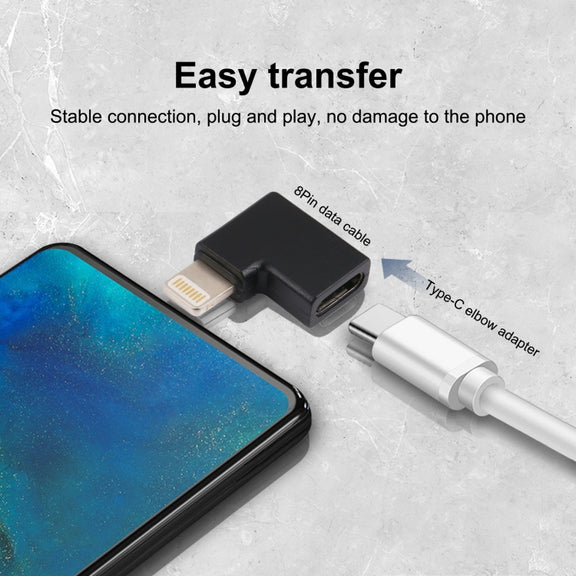 8 Pin Male to USB-C / Type-C Female Elbow Charging Adapterr