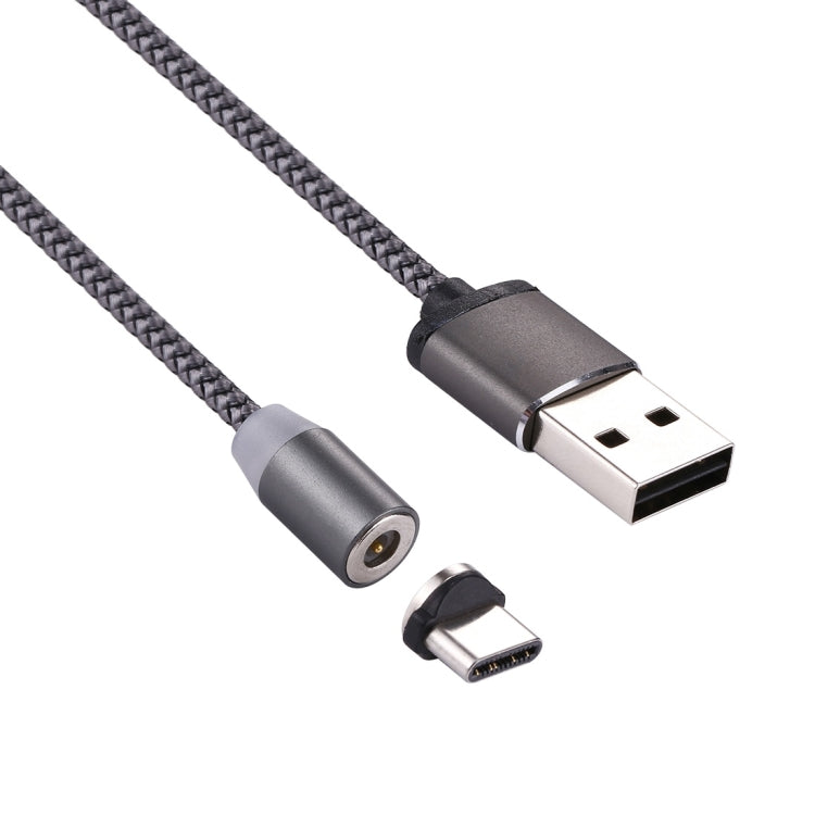 360 Degree Rotation 1m Weave Style USB-C / Type-C to USB 2.0 Strong Magnetic Charger Cable with LED Indicator(Grey)