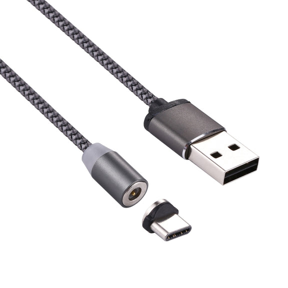 360 Degree Rotation 1m Weave Style USB-C / Type-C to USB 2.0 Strong Magnetic Charger Cable with LED Indicator(Grey)