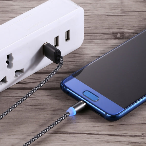 360 Degree Rotation 1m Weave Style USB-C / Type-C to USB 2.0 Strong Magnetic Charger Cable with LED Indicator(Grey)