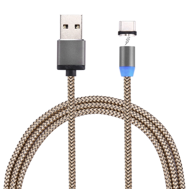 360 Degree Rotation 1m Weave Style USB-C / Type-C to USB 2.0 Strong Magnetic Charger Cable with LED Indicator(Gold)