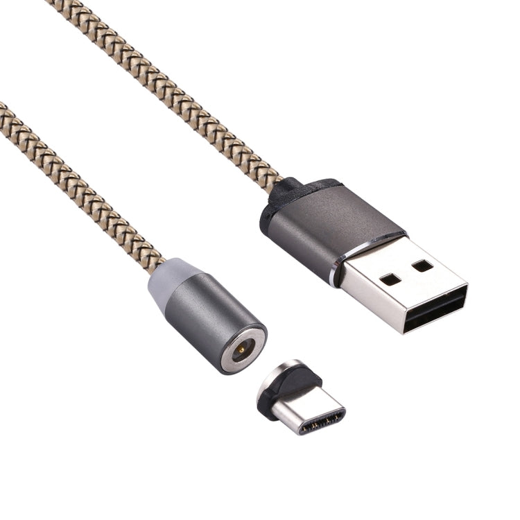 360 Degree Rotation 1m Weave Style USB-C / Type-C to USB 2.0 Strong Magnetic Charger Cable with LED Indicator(Gold)