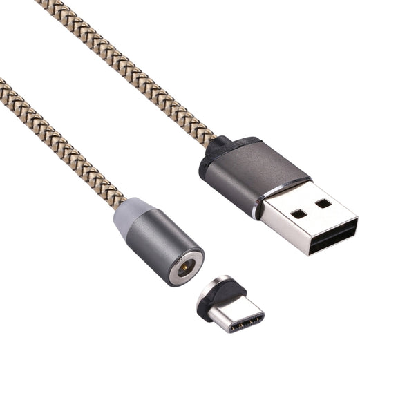 360 Degree Rotation 1m Weave Style USB-C / Type-C to USB 2.0 Strong Magnetic Charger Cable with LED Indicator(Gold)