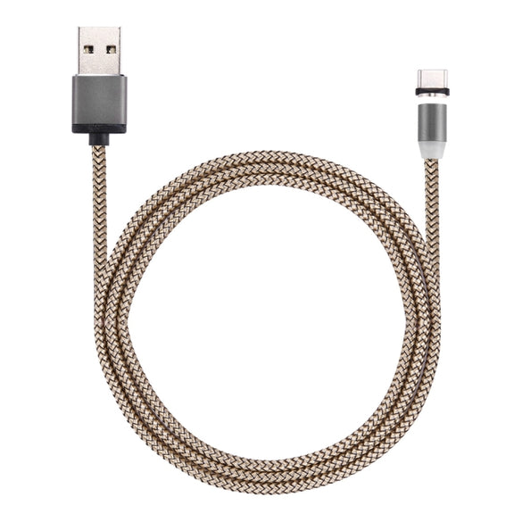 360 Degree Rotation 1m Weave Style USB-C / Type-C to USB 2.0 Strong Magnetic Charger Cable with LED Indicator(Gold)
