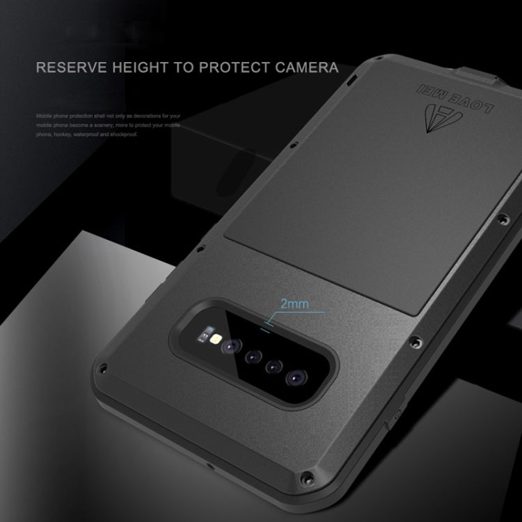 LOVE MEI Powerful Dustproof Shockproof Splashproof Metal + Silicone Combination Case for Galaxy S10+ (White)