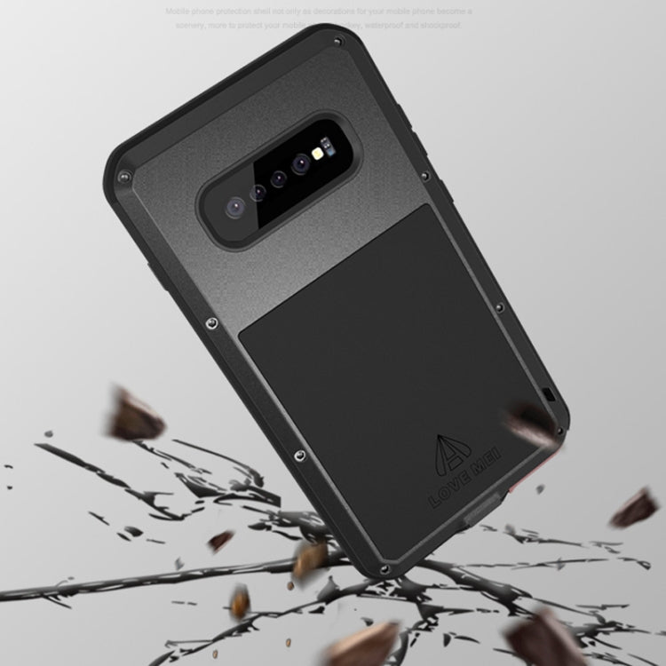 LOVE MEI Powerful Dustproof Shockproof Splashproof Metal + Silicone Combination Case for Galaxy S10+ (White)