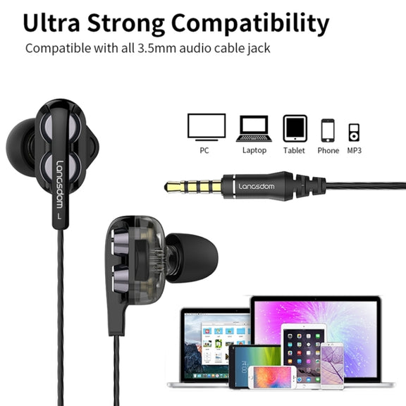 Langsdom Double Moving Coil with Wheat Headset(Black)