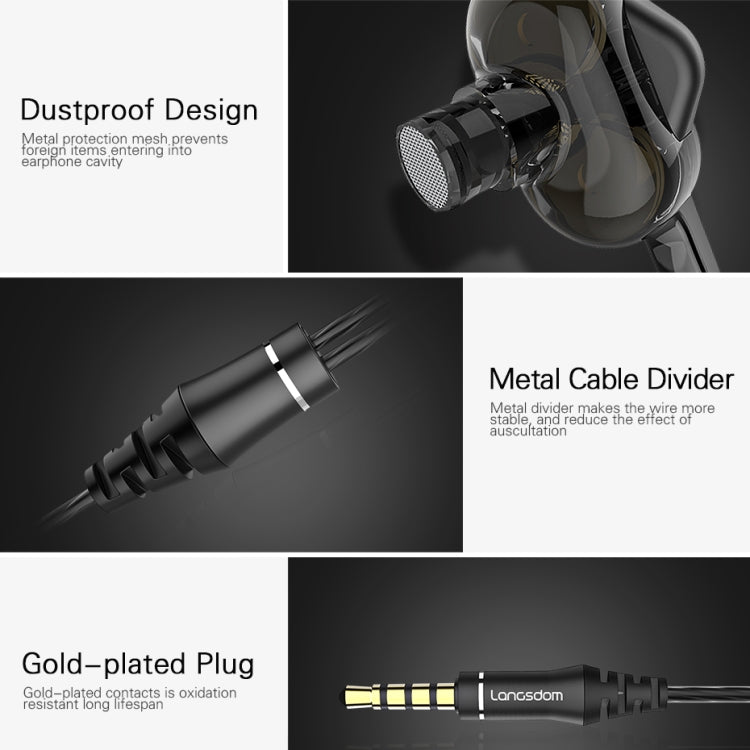 Langsdom Double Moving Coil with Wheat Headset(Black)
