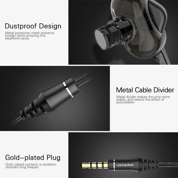 Langsdom Double Moving Coil with Wheat Headset(Black)