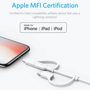 ANKER 3 in 1 8 Pin + Micro USB + USB-C / Type-C Interface MFI Certificated Data Cable(White)