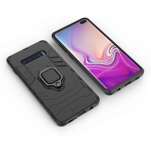 PC + TPU Shockproof Protective Case for Samsung Galaxy S10 Plus, with Magnetic Ring Holder(Black)