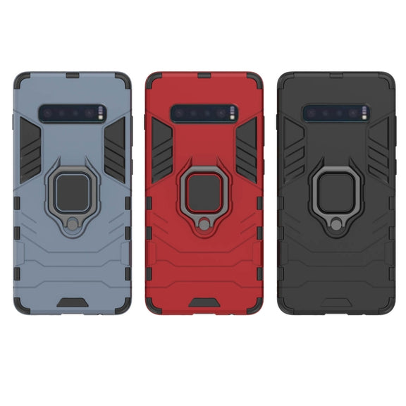 PC + TPU Shockproof Protective Case for Samsung Galaxy S10 Plus, with Magnetic Ring Holder(Black)