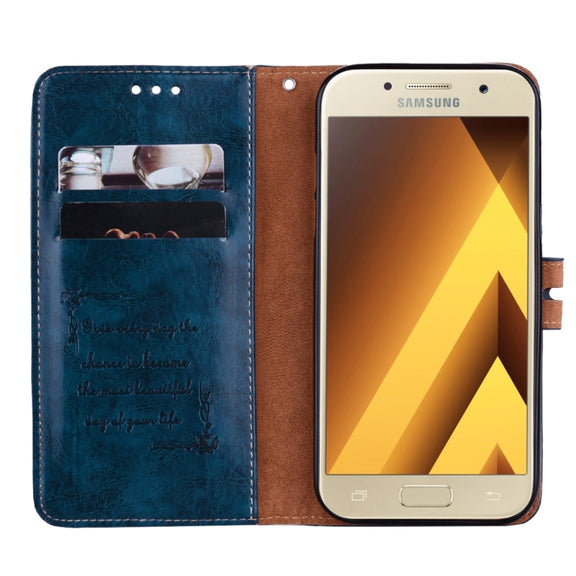 For Samsung Galaxy A5 (2017) Business Style Oil Wax Texture Horizontal Flip Leather Case with Holder & Card Slots & Wallet(Blue)