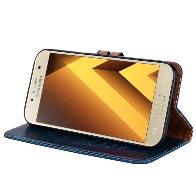 For Samsung Galaxy A5 (2017) Business Style Oil Wax Texture Horizontal Flip Leather Case with Holder & Card Slots & Wallet(Blue)