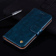 For Samsung Galaxy A5 (2017) Business Style Oil Wax Texture Horizontal Flip Leather Case with Holder & Card Slots & Wallet(Blue)