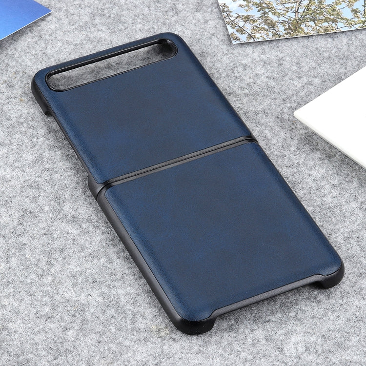 For Galaxy Z Flip Two-color Cow Leather Texture Folding Protective Case(Blue)