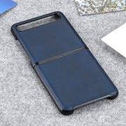 For Galaxy Z Flip Two-color Cow Leather Texture Folding Protective Case(Blue)