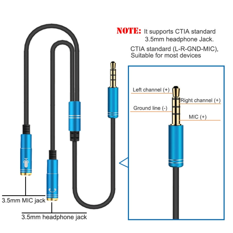 2 in 1 3.5mm Male to Double 3.5mm Female TPE High-elastic Audio Cable Splitter, Cable Length: 32cm(Silver)
