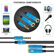 2 in 1 3.5mm Male to Double 3.5mm Female TPE High-elastic Audio Cable Splitter, Cable Length: 32cm(Silver)