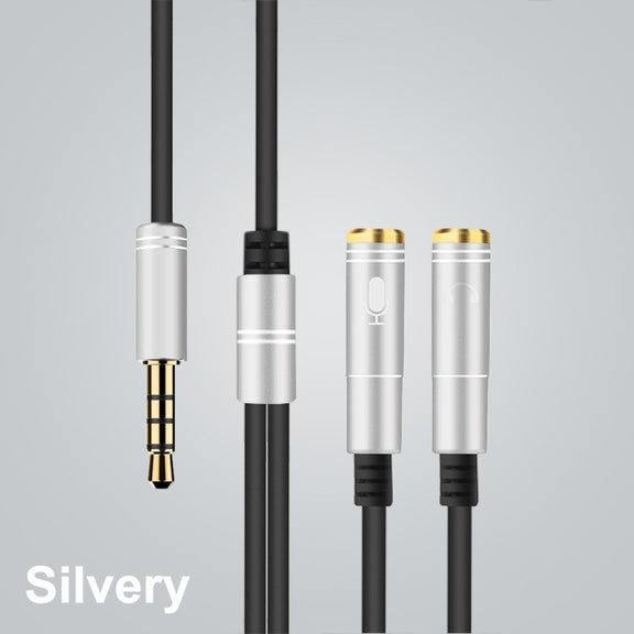 2 in 1 3.5mm Male to Double 3.5mm Female TPE High-elastic Audio Cable Splitter, Cable Length: 32cm(Silver)
