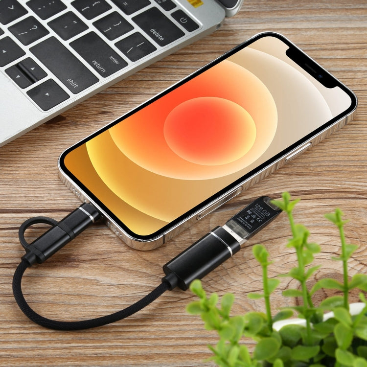 USB 3.0 Female to 8 Pin + USB-C / Type-C Male Charging + Transmission OTG Nylon Braided Adapter Cable, Cable Length: 11cm(Black)