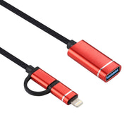 USB 3.0 Female to 8 Pin + USB-C / Type-C Male Charging + Transmission OTG Nylon Braided Adapter Cable, Cable Length: 11cm(Red)