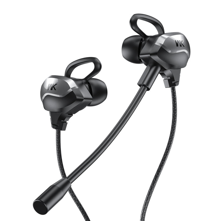 WK ET-Y30 ET Series 3.5mm Elbow In-ear Wired Wire-control Gaming Earphone with Microphone (Black)