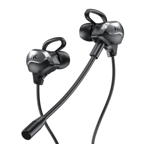 WK ET-Y30 ET Series 3.5mm Elbow In-ear Wired Wire-control Gaming Earphone with Microphone (Black)