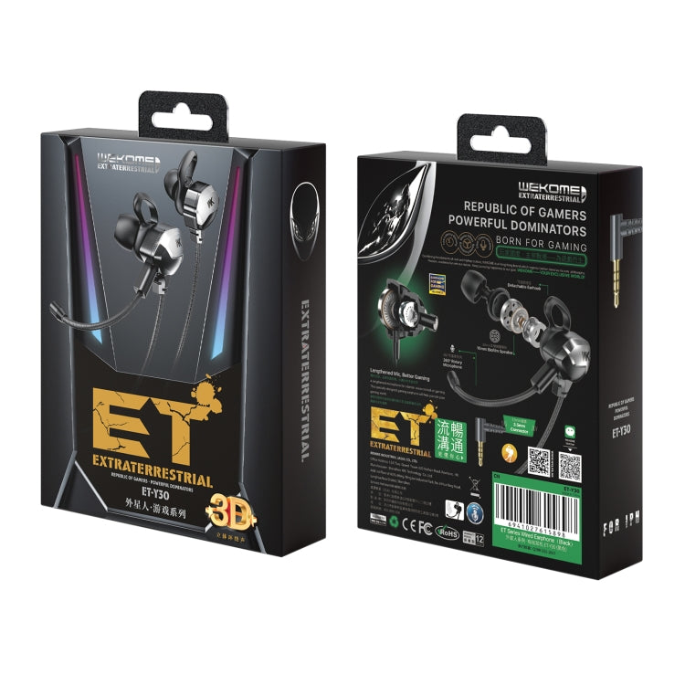 WK ET-Y30 ET Series 3.5mm Elbow In-ear Wired Wire-control Gaming Earphone with Microphone (Black)