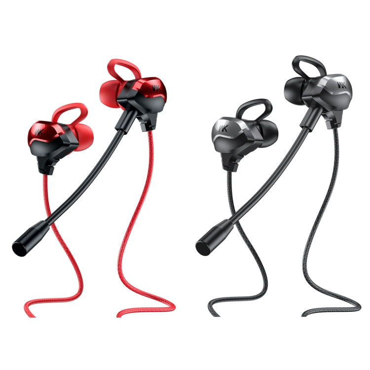 WK ET-Y30 ET Series 3.5mm Elbow In-ear Wired Wire-control Gaming Earphone with Microphone (Black)