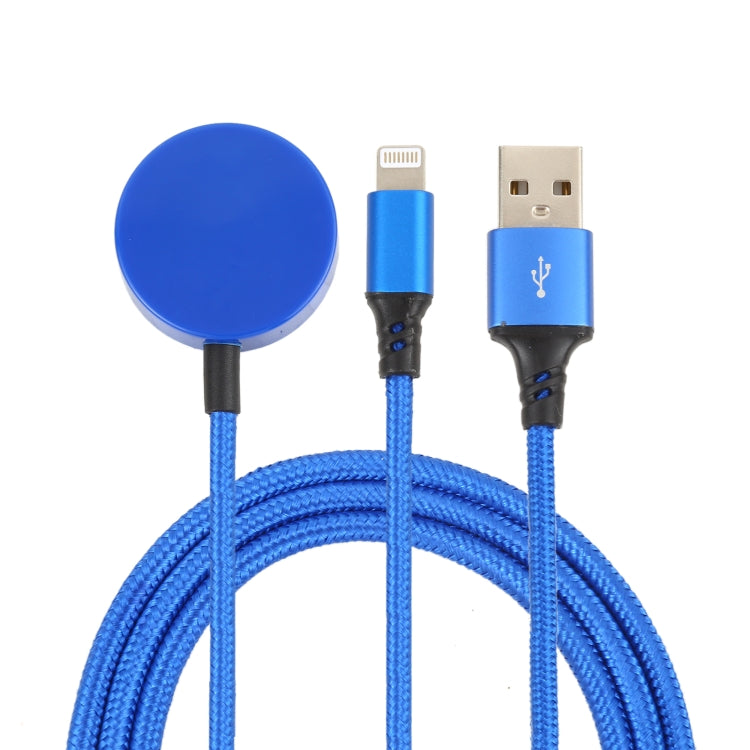 For iPhone / Apple Watch 2 In 1 8 Pin + Magnetic Charging Base Multi-function Charging Cable, Length: 1m(Blue)
