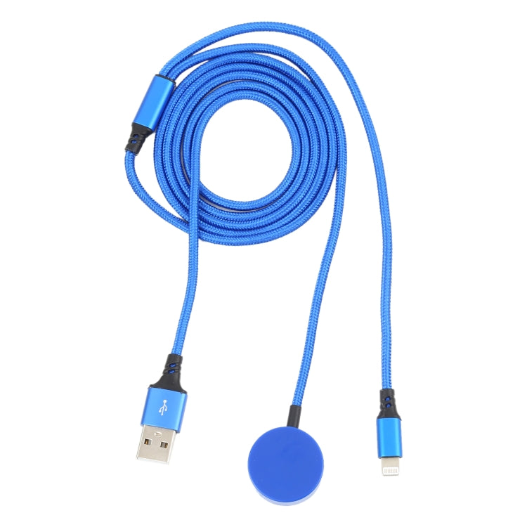 For iPhone / Apple Watch 2 In 1 8 Pin + Magnetic Charging Base Multi-function Charging Cable, Length: 1m(Blue)