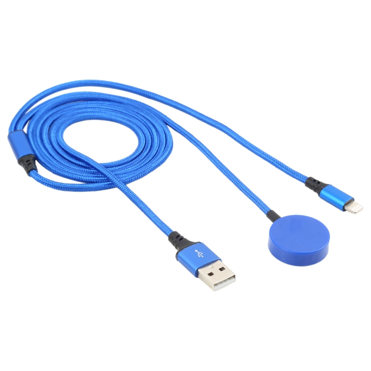 For iPhone / Apple Watch 2 In 1 8 Pin + Magnetic Charging Base Multi-function Charging Cable, Length: 1m(Blue)