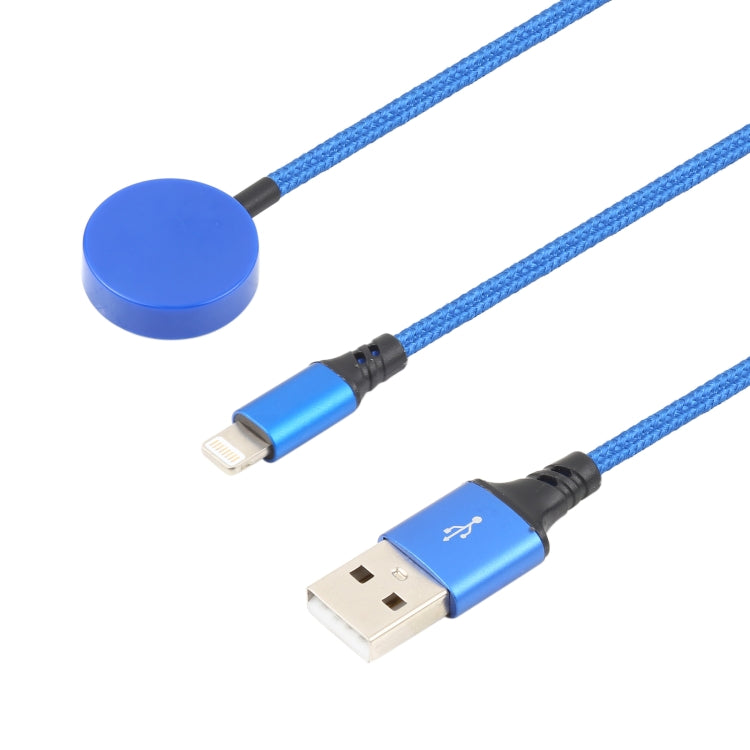 For iPhone / Apple Watch 2 In 1 8 Pin + Magnetic Charging Base Multi-function Charging Cable, Length: 1m(Blue)