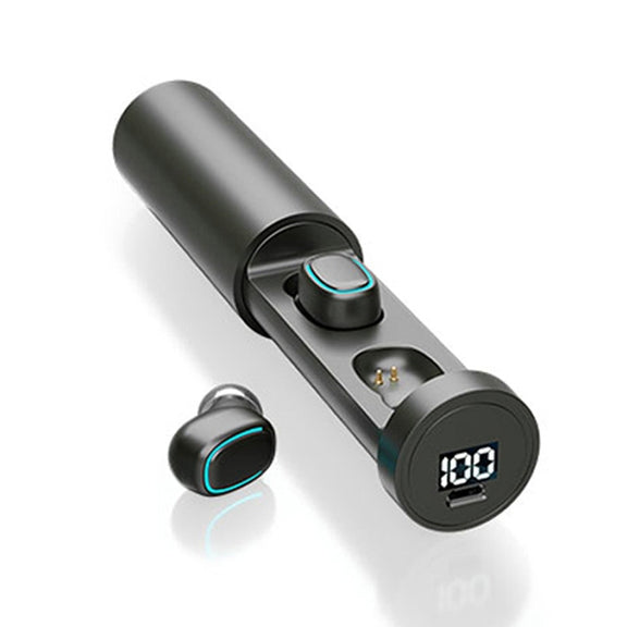 C1 Bluetooth 5.0 TWS Circular Chimney Touch Digital Display True Wireless Bluetooth Earphone with Charging Box(Black)