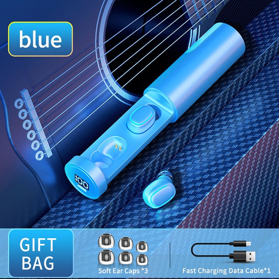 C1 Bluetooth 5.0 TWS Circular Chimney Touch Digital Display True Wireless Bluetooth Earphone with Charging Box(Blue)