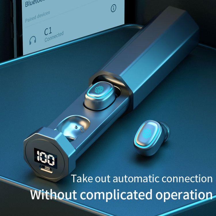 C1 Bluetooth 5.0 TWS Circular Chimney Touch Digital Display True Wireless Bluetooth Earphone with Charging Box(Black)