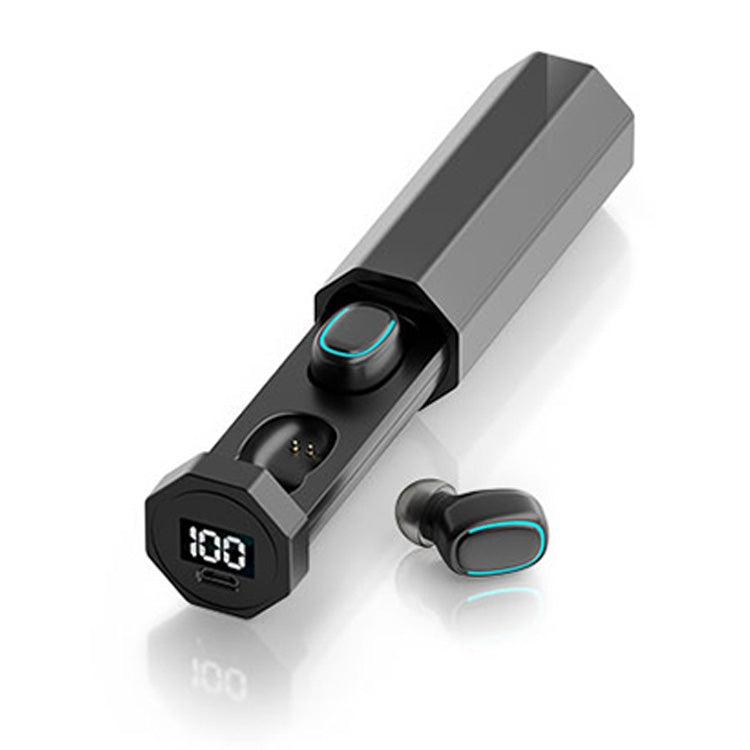 C1 Bluetooth 5.0 TWS Touch Polygonal Digital Display True Wireless Bluetooth Earphone with Charging Box(Black)