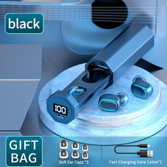 C1 Bluetooth 5.0 TWS Touch Polygonal Digital Display True Wireless Bluetooth Earphone with Charging Box(Black)