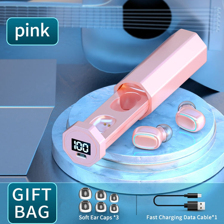 C1 Bluetooth 5.0 TWS Touch Polygonal Digital Display True Wireless Bluetooth Earphone with Charging Box(Pink)