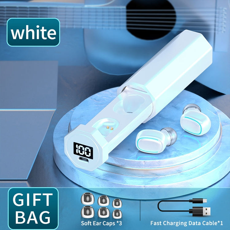 C1 Bluetooth 5.0 TWS Polygonal Touch Digital Display True Wireless Bluetooth Earphone with Charging Box(White)