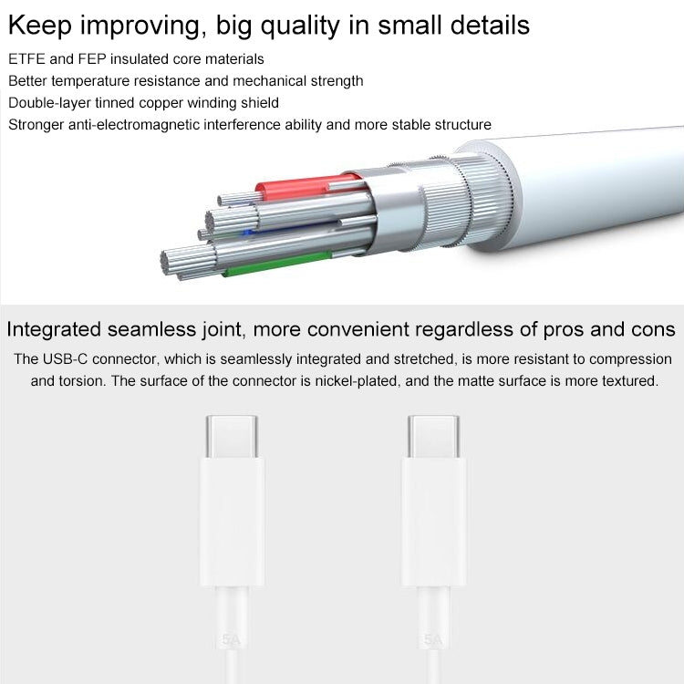 Original Huawei CP43 5A USB-C / Type-C to USB-C / Type-C Fast Charging Data Cable, Cable Length: 1m (White)